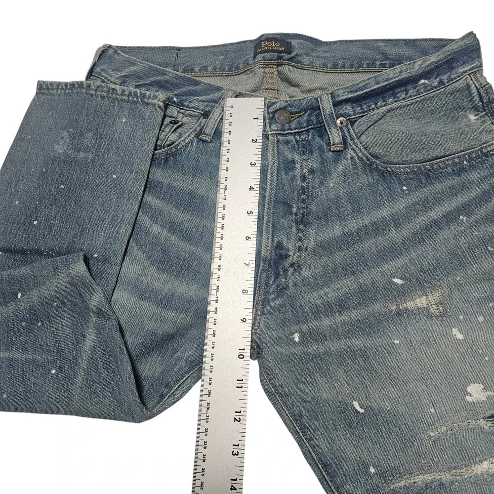 Polo Ralph Lauren Distressed Paint Splatter Ripped Denim Jeans 32x31‎ Button Fly